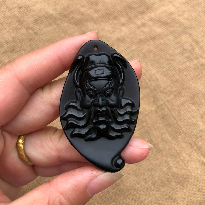 天师钟馗黑曜石玉佩男女项链吊坠