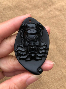 天师钟馗黑曜石玉佩男女项链吊坠