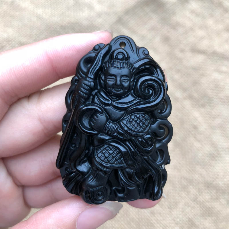 天然黑曜石西游记小人物哪吒吊坠