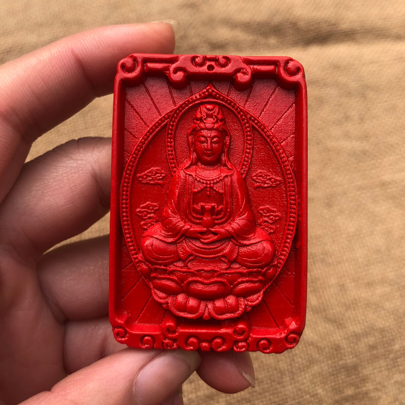 台湾天然朱砂莲花观音挂件佛光普照菩萨车挂送证书