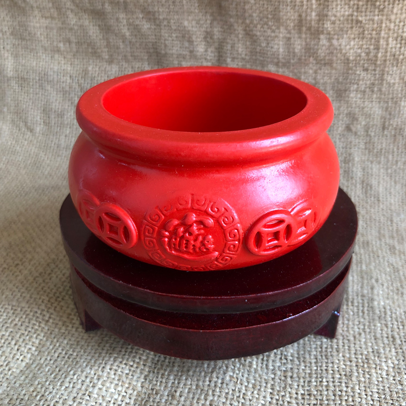 台湾原色朱砂聚宝盆风水摆件镇宅招财小香炉家居用品送证书