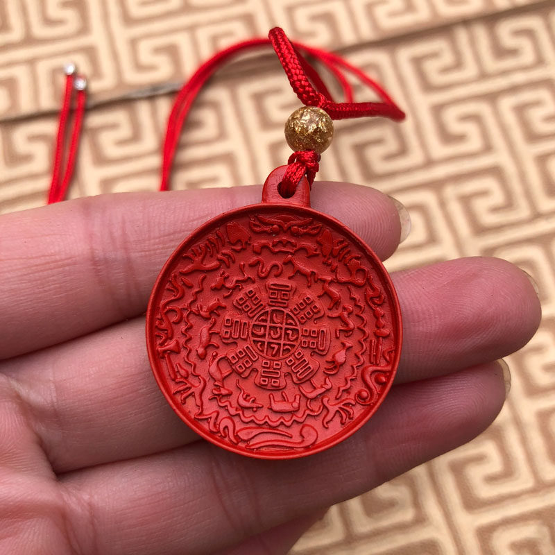 台湾原色高含量朱砂帝王红九宫八卦玉佩吊坠转运护身生肖八卦项链