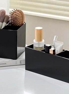 黑白色美容院收纳盒面膜刷眉笔刷子架简约亚克力透明方形推车整理
