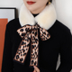 韩版 丝巾毛领飘带女冬潮 网红围脖豹纹蝴蝶结毛绒保暖围巾抖音同款