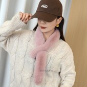 保暖兔毛绒围巾纯色加厚交叉围脖双面毛极简风高级版 新款 冬季 新品