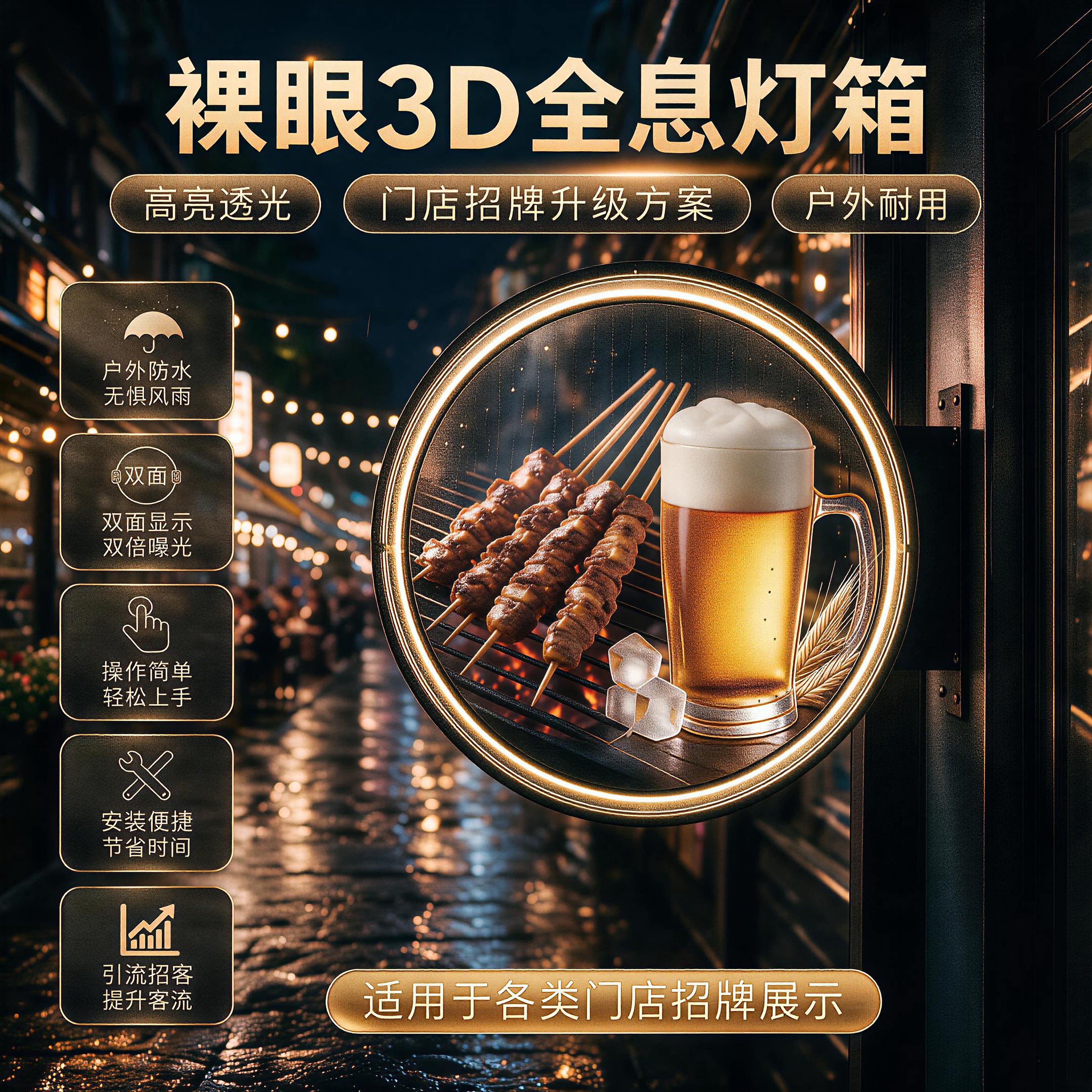 超清超亮3D全息灯箱立体广告牌发光led风扇投影灯箱户外双面招牌