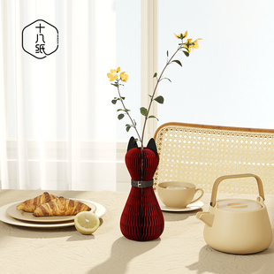 十八纸花瓶花器摆件客厅插花猫咪动物艺术品花瓶创意设计装饰摆饰