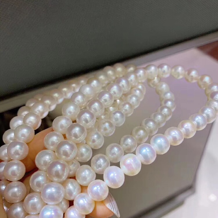 天然淡水珍珠强光白色淡水珍珠项链 8-9近圆无瑕诸暨珍珠项链