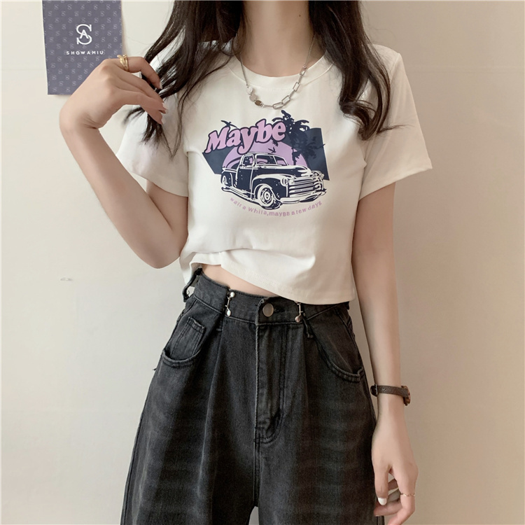 Real price real shot ~ summer new versatile thin print short sleeve T-shirt