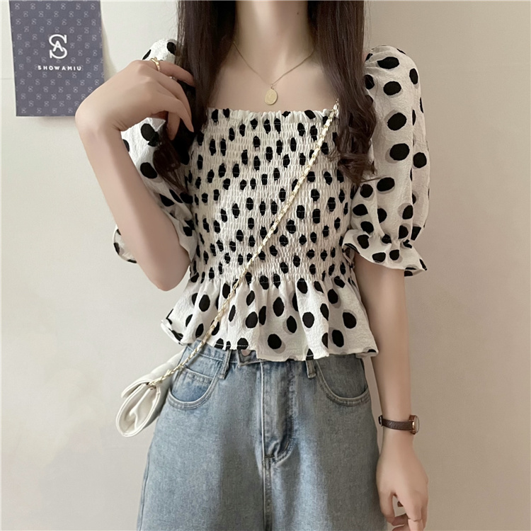 Real price real shot ~ New Korean Short Sleeve Top with thin waist and wrinkle