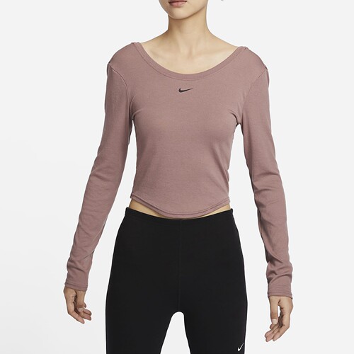 Nike/耐克 Chill Knit女子紧身大圆领低背长袖细罗纹上衣FN3662