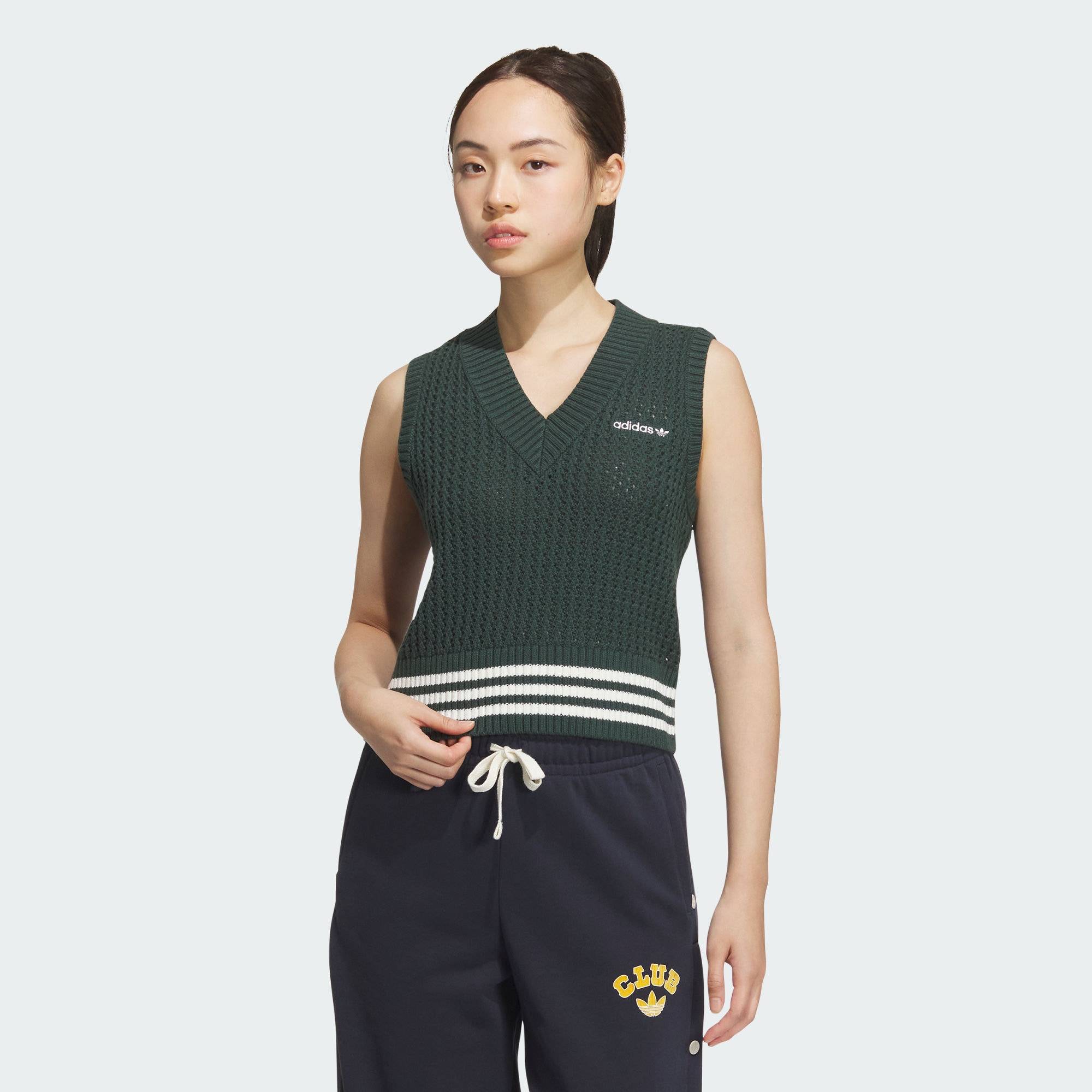 阿迪达斯三叶草女子复古穿搭针织运动修身V领背心马甲