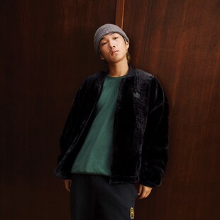 阿迪达斯三叶草男女复古人造毛皮保暖运动宽松夹克外套