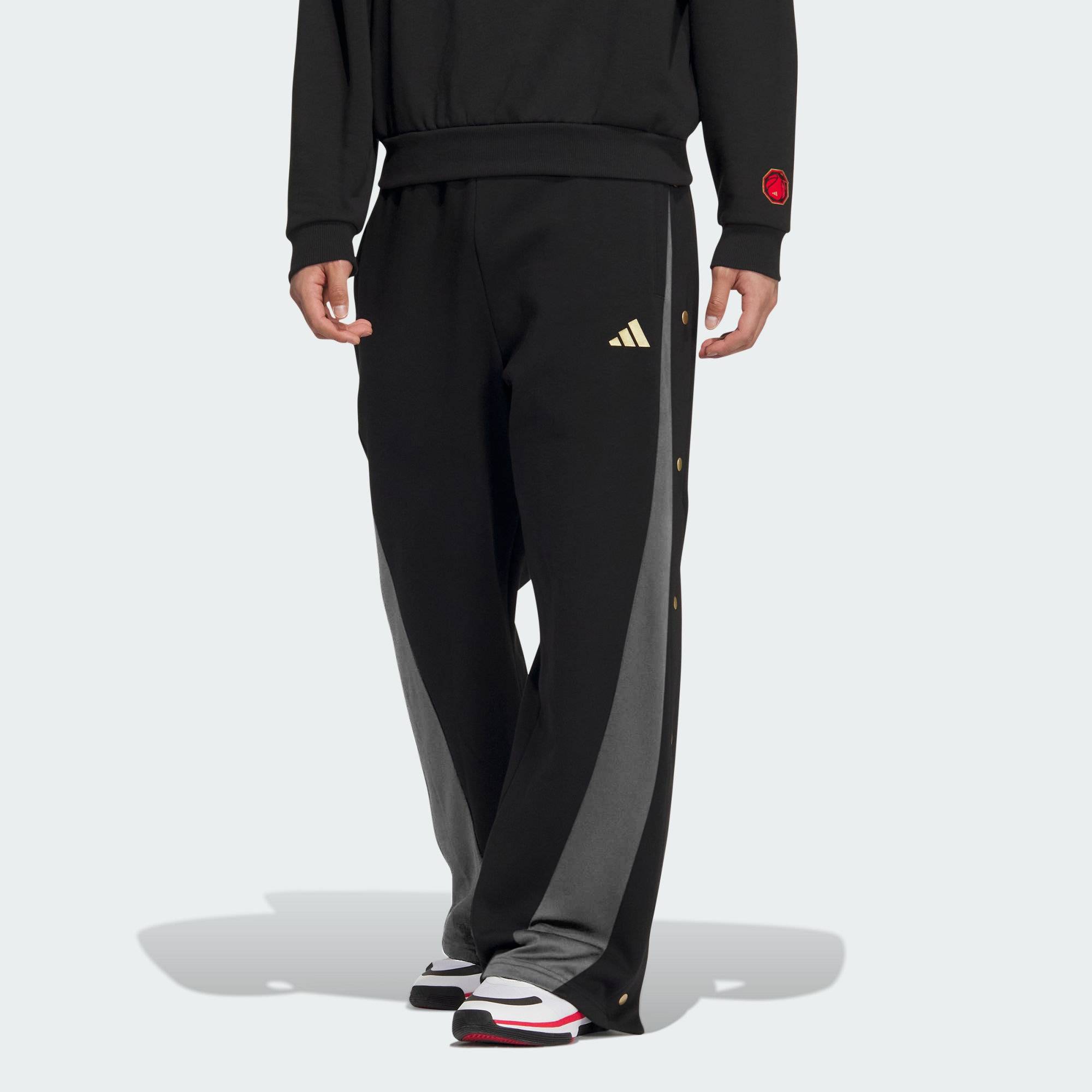 阿迪达斯专业运动男子抓绒篮球侧开排扣宽松运动裤