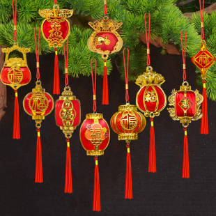 2026新年丝线小红灯笼钱袋包植物盆景中国结门把手挂件喜庆用品