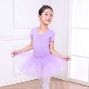 2023新品幼儿纯棉芭蕾表演服儿童舞蹈练功服女童tutu纱裙紫色分体