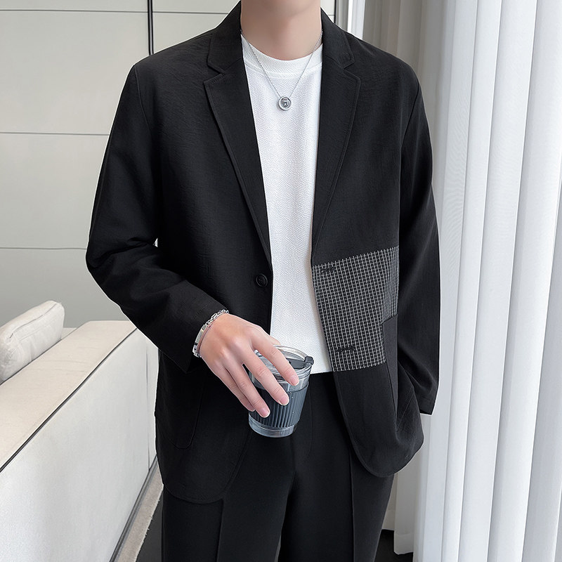春装轻熟风男士休闲西服拼接韩版宽松薄款西装外套X98555-P105,男装西服,星座301D-6