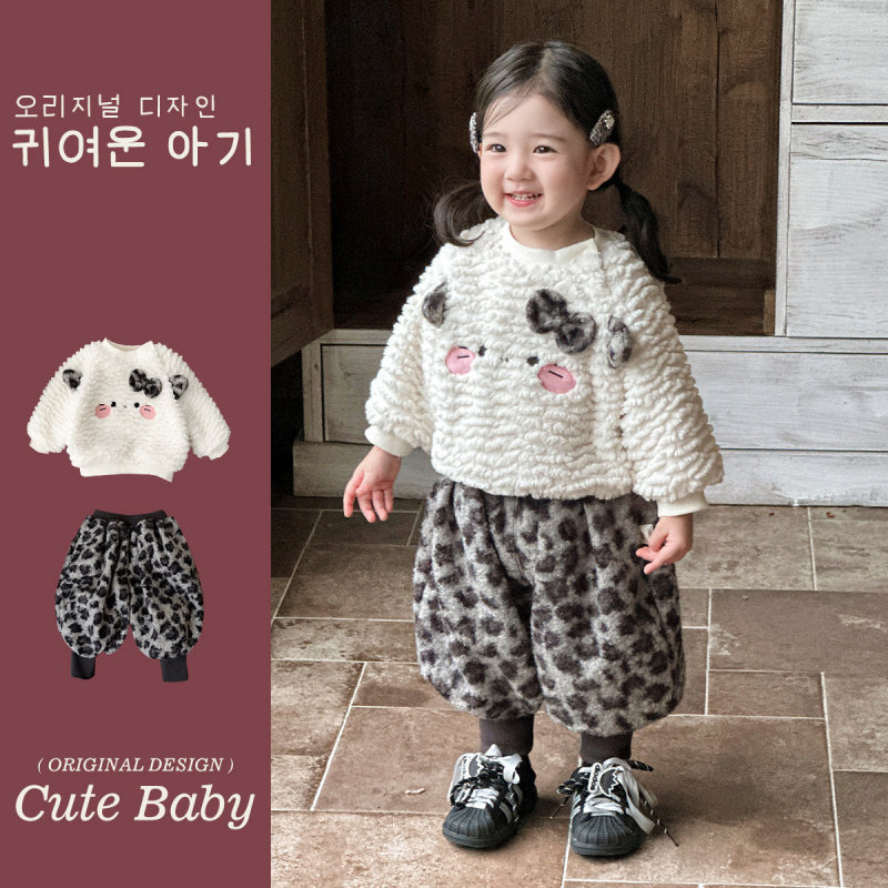 大牌折扣婴幼童可爱豹纹加绒卫衣卫裤两件套2026冬季新款小女孩洋