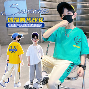大牌折扣男童夏装套装时髦2026新款中大童帅气男孩夏季短袖运动服
