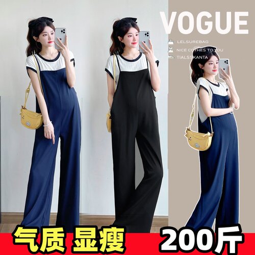 孕妇时尚短袖T恤背带裤吊带长裤