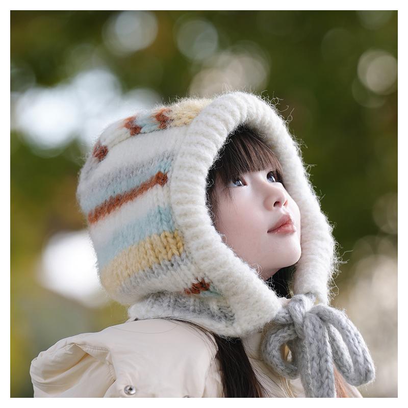 彩虹多巴胺雷锋帽手工钩针大头围