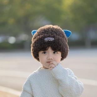 儿童帽子2025冬季新款毛绒帽男女宝宝舒适保暖亲肤可爱百搭护耳帽