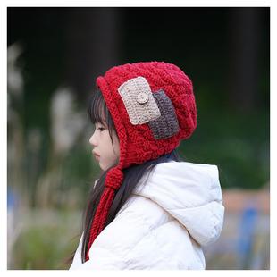 2025年新款 显脸小 新年红针织帽女宝宝秋冬加厚保暖小红帽ins韩版