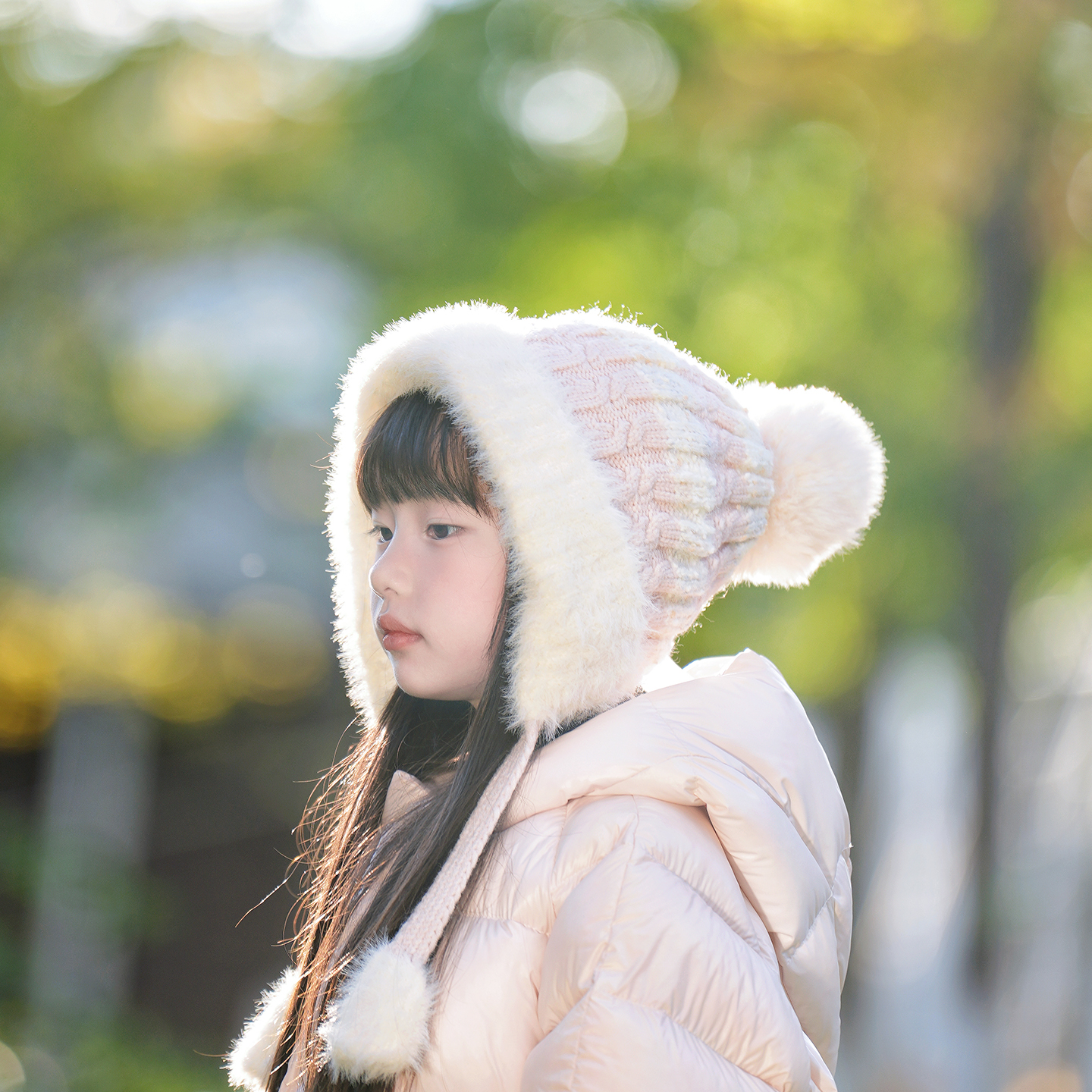 快乐校园儿童女宝宝保暖一体帽