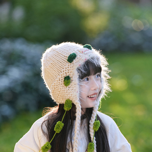 手工针织钩针毛线帽女宝冬季 设计师款 流苏套头帽儿童帽子 时尚 韩版