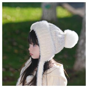 A类材质儿童帽子女宝宝冬季ins韩系洋气加绒内衬亲肤保暖毛球帽子