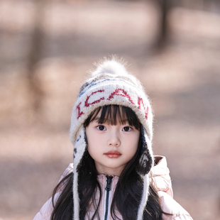 儿童冷帽新款费尔岛风针织毛线帽女冬季保暖加厚护耳雷锋帽防寒帽