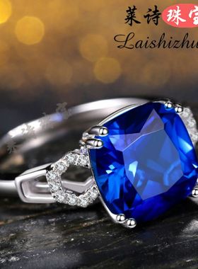 蓝宝石戒指欧美彩宝指环纯银镀18K金镶嵌坦桑石彩色宝石银饰品