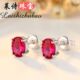 红宝石耳钉女防过敏日韩红碧玺彩宝925纯银镀18k金彩色宝石耳环坠