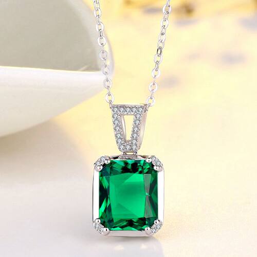 祖母绿碧玺吊坠纯银镀18K金项链