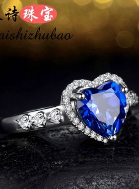 蓝宝石戒指镀18K金女款时尚925纯银镶嵌彩色宝石指环贵重宝石彩宝