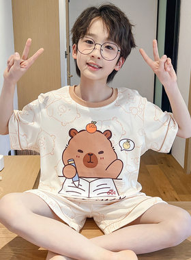 卡皮巴拉小孩纯棉睡衣三四五六七八九十岁男童中大童夏天capybara
