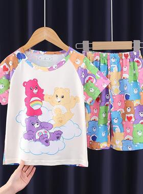 CareBear衣服2026夏款睡衣睡裤两件套女孩男童空调家居服短袖短裤