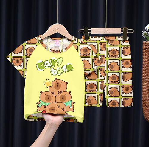 卡皮巴拉capybara睡衣女童女孩男生男宝夏季居家两件套薄短袖短裤