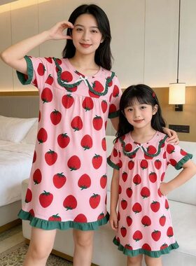 公主睡衣夏女童女孩子短袖睡裙长款裙子3中大童5加肥加胖6亲子8岁
