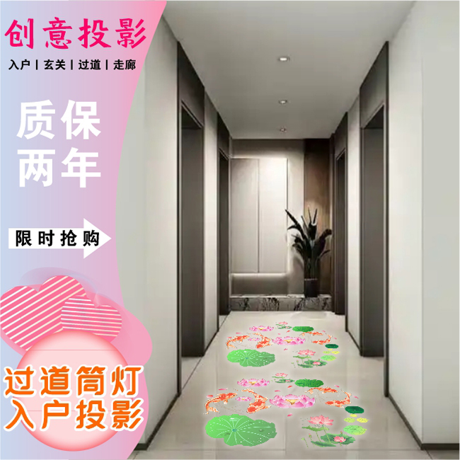 入户玄关投影灯嵌入式荷花鲤鱼树影氛围灯走廊过道室内地面投射灯