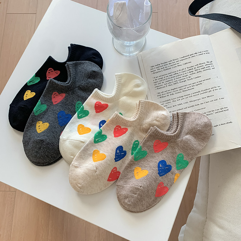 韩国东大门夏季薄款船袜女日系彩色涂鸦爱心硅胶不掉跟纯棉隐形袜,女士内衣/男士内衣/家居服,短袜,淘宝优惠券,粉丝福利购,淘宝优惠卷