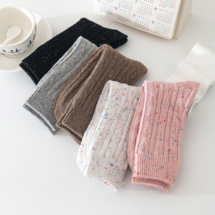 点子纱袜子女中筒袜纯棉ins潮双针韩国日系运动学生袜百搭堆堆袜