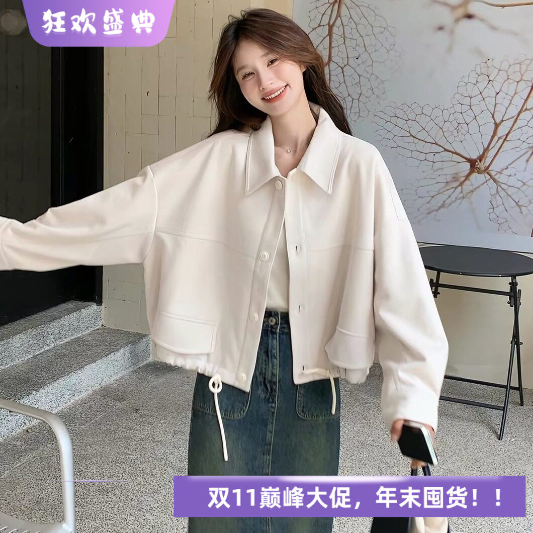 宽松慵懒风甜美夹克上衣新款休闲显瘦百搭短外套女麂皮绒秋冬潮女