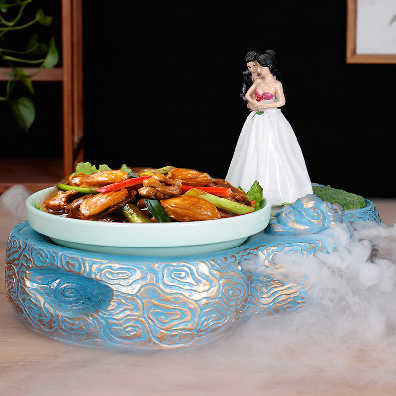 新中式酒店结婚主题音乐干冰意境餐具个性火锅店明档摆台创意盘子