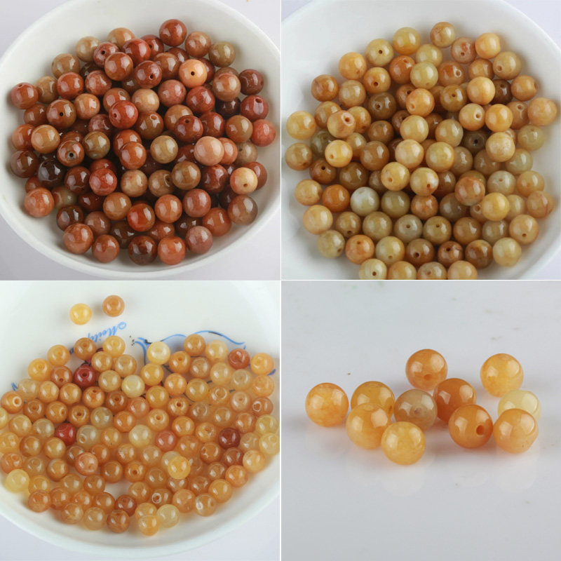 天然老黄玉散珠黄龙玉圆珠diy新疆金丝玉黄玛瑙玉珠子配饰
