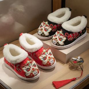 男童虎头鞋婴儿拜年汉服棉鞋老北京儿童布鞋中国风民族女童绣花鞋