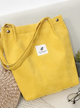 灯芯绒包包女单肩手提文艺小清新手提学生帆布拎书袋韩版简约百搭