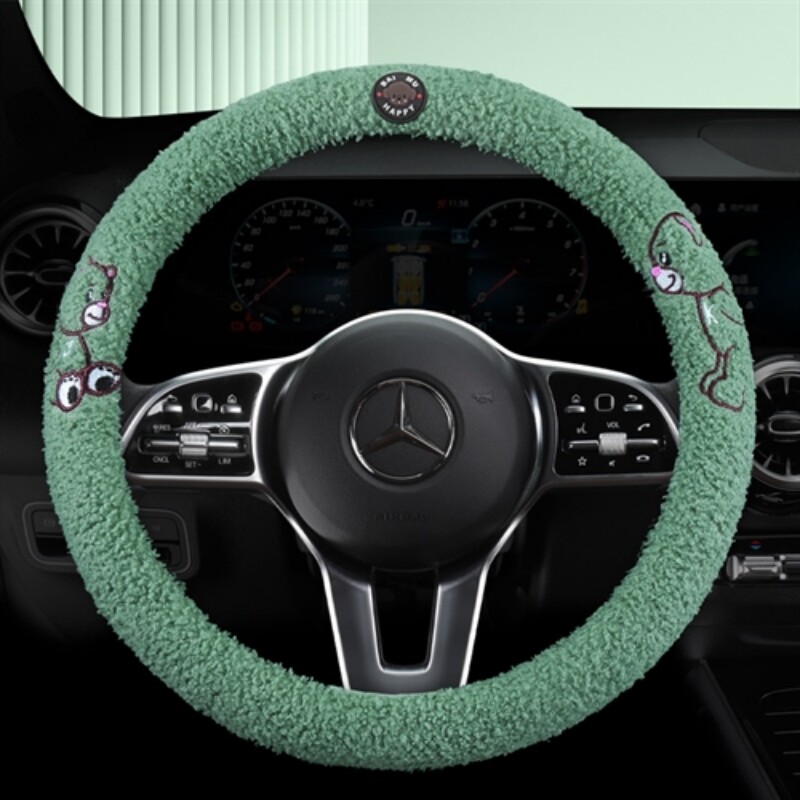 冬季方向盘把套短毛绒女神款小熊可爱卡通d型保暖汽车通用型把套
