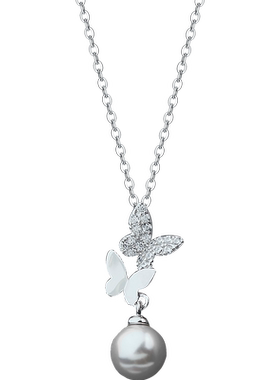 项链女纯银锁骨链蝴蝶银饰可爱