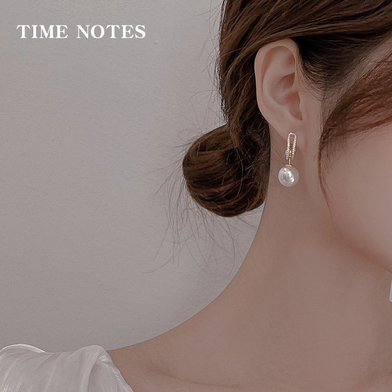 耳环女925银针合成珍珠复古小香风耳环法式耳坠韩国女生配饰饰品